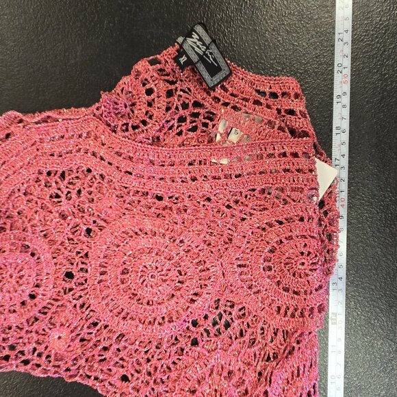 NWT Vintage Zashi Sea Coral Metallic Crochet Cardigan Y2K Cottage Fairy Gypsy Sw - Picture 10 of 10